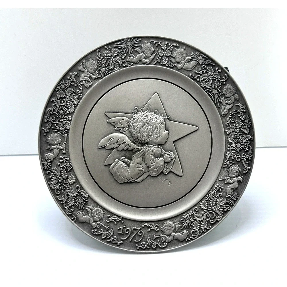 Hallmark  1979 Little Gallery Fine Pewter Christmas Plate Star Angel w Box